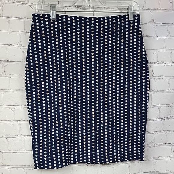 Ann Taylor Petite Navy Polka Dot Ponte Stretch Knit Pencil Skirt 4P Work Wear - Picture 7 of 7